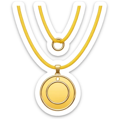 A simple yellow thread with two small gold circular pendants. Minimal line art style, clean and elegant. sticker