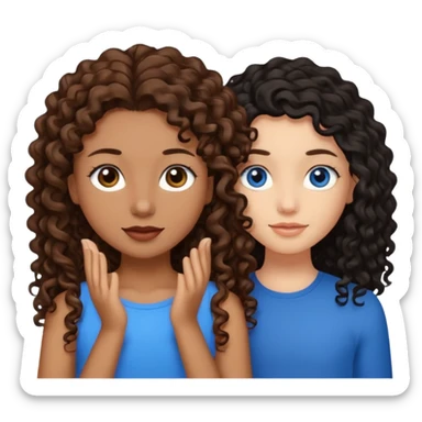 Two best friends .bestie 1: beige skin with brown long hair and blue eye. Bestie 2:mixed race skin with curly black hair and brown eye sticker