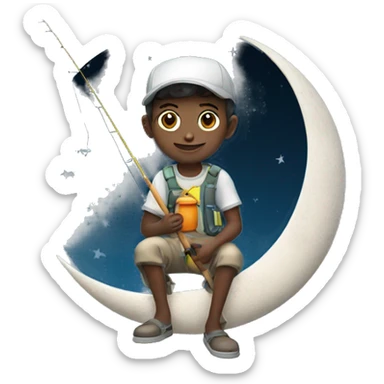 Boy on the moon while fishing sticker