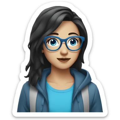 white teen, black brunette, with blue glasses and blue eyes, bob-hair sticker