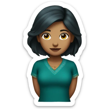 indian girl fair with length black hair and dark teal shirt. sticker