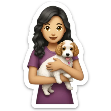 asian girl holding mini golden doodle sticker
