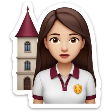 architect woman light skinned dark brown hair in WHITE POLO, long hair but then wearing proper architeture attire maroon touch of colors sticker