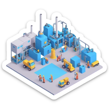 factory floor with industrial equipment and workers sticker