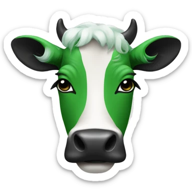 A cow with green hair and black lips and beown colour sticker