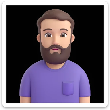A hero emoji inspired by Moscow, featuring a character with a beard and short hair, wearing a gray t-shirt, with a purple and blue gradient background sticker