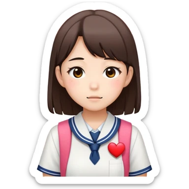 Japanese high school girl receiving love confession with blushing face behind school building sticker