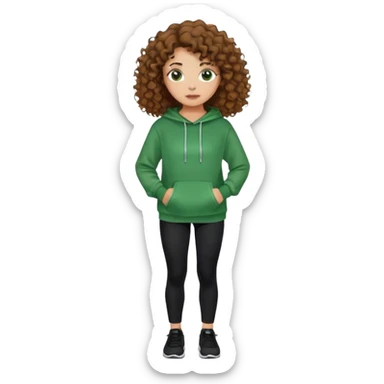 girl with brown curly hair wearing a green sweatshirt and black leggings sticker