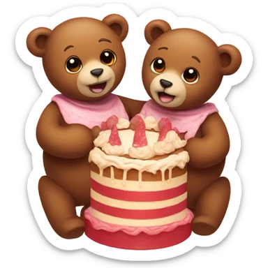 two teddy bears hugging with cake on their mouths sticker