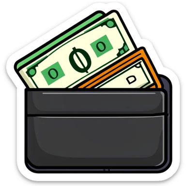 sleek black leather wallet open with exactly one dollar bill visible inside sticker