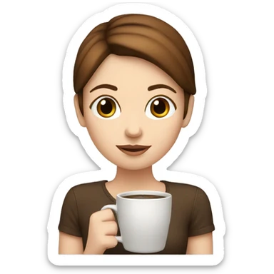 White girl with brown hair drinking coffee  sticker