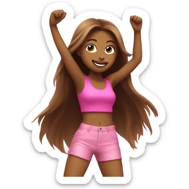 a girl with brown long hair dancing at a rave in a pink outfit sticker