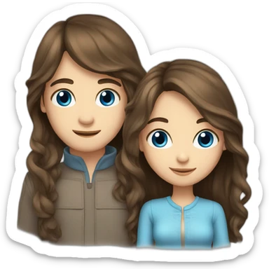 Cute brunette couple long hair, both have blue-eyed  sticker
