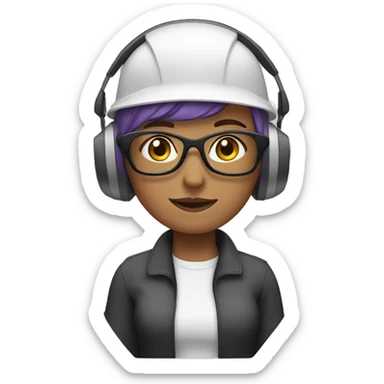 White Woman with short, purple hair wearing ear defenders  sticker