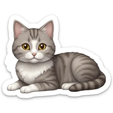 full body tiny short hair grey and white cat with white front legs anh azel eyes lying down sticker