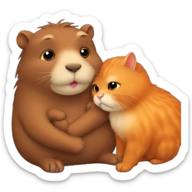 Capibara hugs the orange persian cat sticker