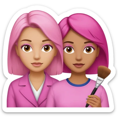 Woman coloring a hair off ohter woman sticker