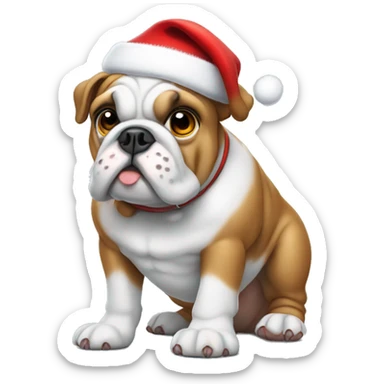 Bulldog wearing Santa hat  sticker