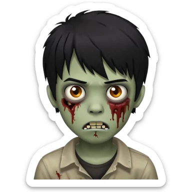 Boy, zombie, black hair, medium, bangs above the eyebrow , emo, shaggy, dark,  sticker