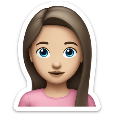 Brunette kid girl long straight hair blue eyes in pink sticker