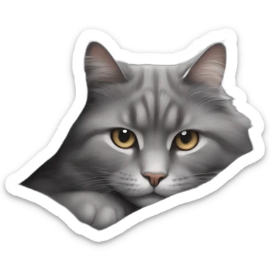 A fluffy gray cat curled up in the center of the bed The cat's eyes are closed and it is sleeping peacefully The cat's fur is soft and luxurious sticker