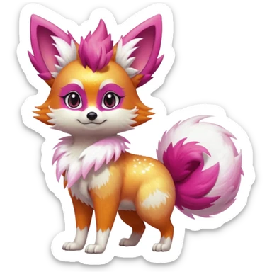 Electric girly feminine elegant lanky realistic shiny glittery shimmering shimming snowy white pink magenta feathery Fennekin-Growlithe-Electrike-fusion (full body) sticker