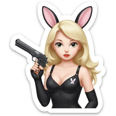 girl pointing a gun as a playboy bunny sticker