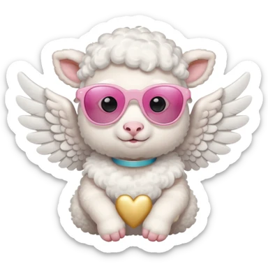 a white baby lamb with white angel wings and pink sunglasses on sticker