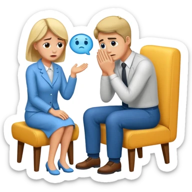 Crying man at the psychological session ( woman is psychologist supporting man) sticker