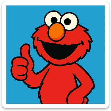 Elmo giving a thumbs up, vibrant cartoon style sticker