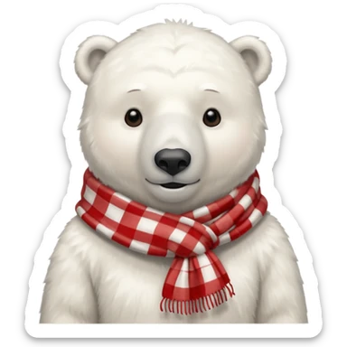polar bear wearing a red and white checkered scarf sticker
