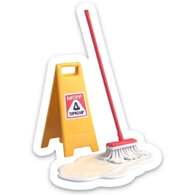 A simple mop cleaning a flat syrup spill on the floor, not inside a jar, in microsoft style 3d fluent emoji style, transparent background. sticker
