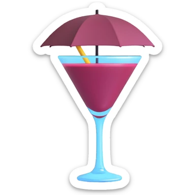 3D emoji style cocktail glass with burgundy drink and a tiny umbrella sticker