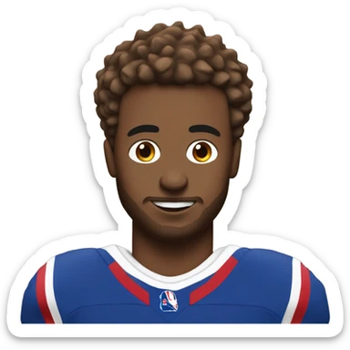 White guy with brown spikey hair wearing bills jersey sticker