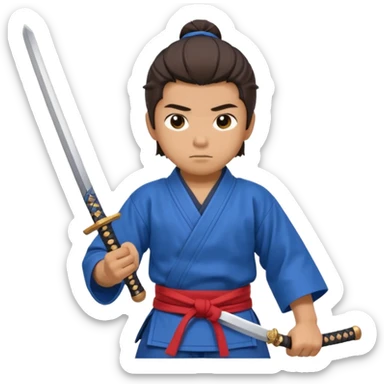 A young samurai apprentice gripping his wooden practice sword nervously.
 sticker