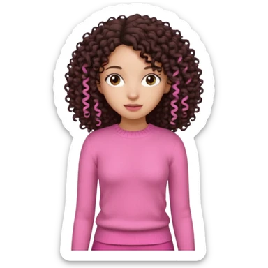 Uma menina negra da pele clara magra definida com roupa de malha rosa com cabelo cacheados  castanho escuro grandão até a cintura sem muito volume no cabelo sticker