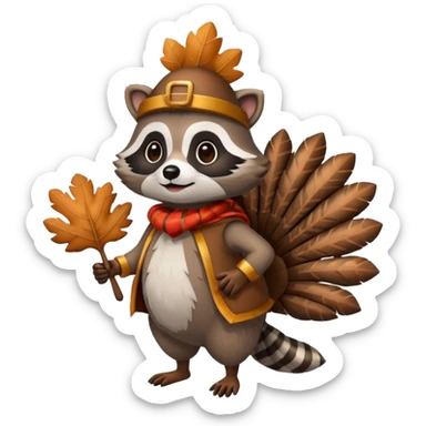 Raccoon in a turkey costume sticker