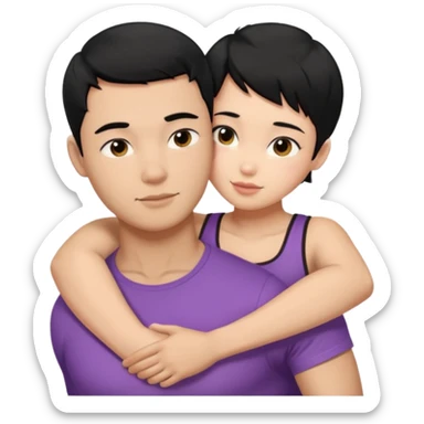 buff Asian Man black hair hugging girl with black pixie cut  sticker
