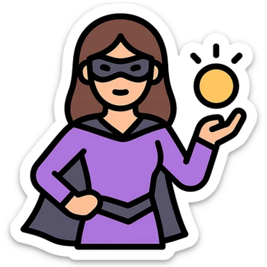 female superhero in a soft purple and black suit, glowing magical energy in her hand sticker