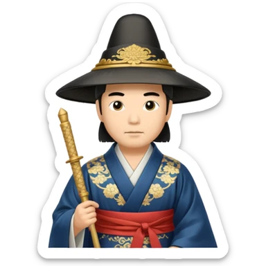 Samurai lord, Elegant noble in long robes with tall hat, holding a scroll of orders. sticker