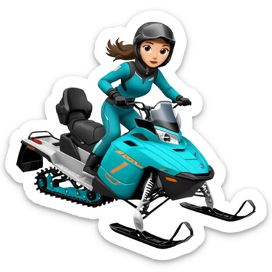 Can you create an emoji of a brunette girl on a teal polaris khaos 850 155 snowmobile action shot sticker
