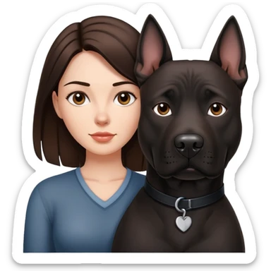 Brunette with a big black amstaff dog sticker