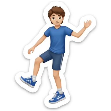 boy with messy brown hair bringing his foot closer sticker