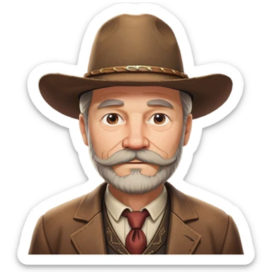 Dutch van der Linde from Red Dead Redemption 2, older man with mustache and beard, cowboy hat, suit sticker