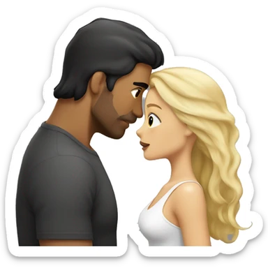 Dark hair strong man kissing a beautiful blonde hair woman sticker