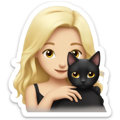 Black cat cuddles with blond haired girl sticker