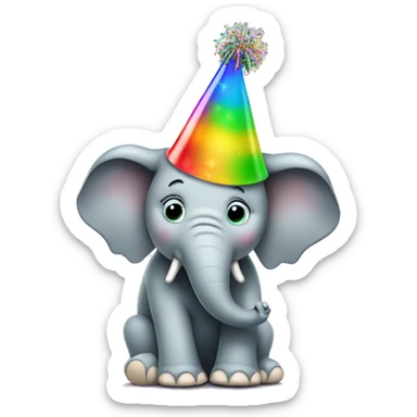 Elephant wearing a party hat farting a green fart with rainbow sprinkles sticker