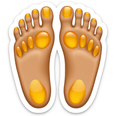 two feet, one slightly in front of the other, five toes each, shiny, perfectly orthopedic shape, emoji style, natural skin color, no yellow gel sticker