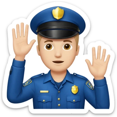 a white police man with one hand up telling the traffic to stop sticker