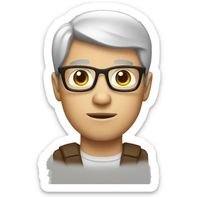 white nerd with brown hair waiting sticker